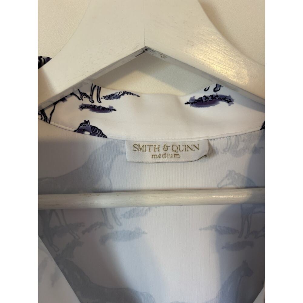 Smith & Quinn Dress Medium Mini Aline Puff Sleeve Horse
Print White Blue Stretch - Picture 4 of 12